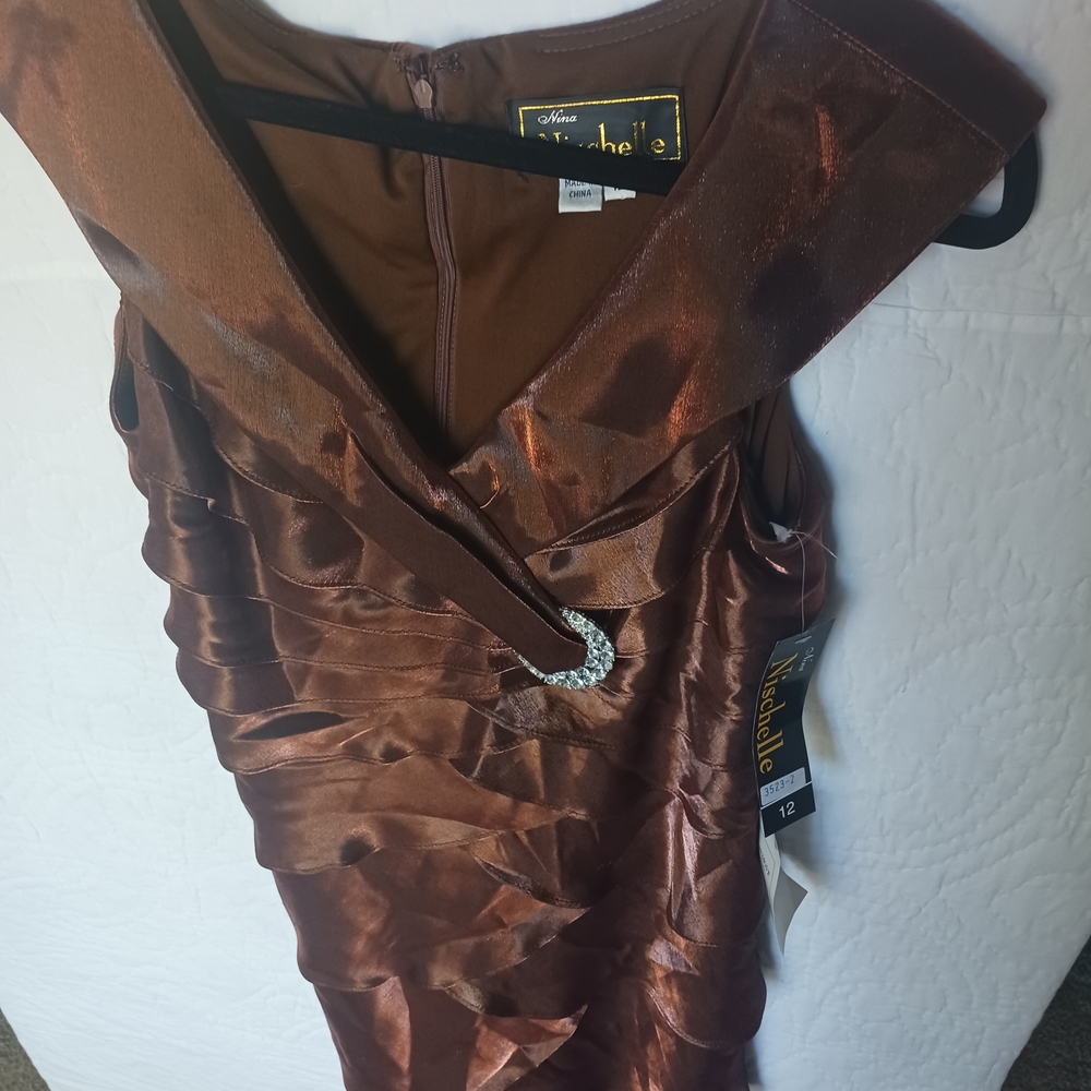 Nina Nischelle Copper Sleeveless Dress with Rhinestone Detail
